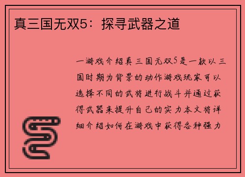 真三国无双5：探寻武器之道